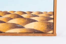 Surrealist Painting &quot;Party on Rubber Beach&quot; by George Broe, Close Up of Signature