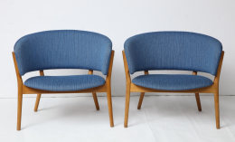 Nanna Ditzel ND83 Lounge Chairs Upholstered in Blue Fabric, 3