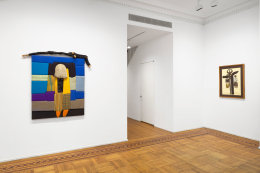 This image is an installation view of an exhibition of works by Noah Purifoy on view at Tilton Gallery.