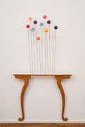 Fred Holland &quot;Henry XV&quot;, 2015 Wood, steel rods, plaster, locksmith keys, and toy balls 57 x 30 x 4 inches
