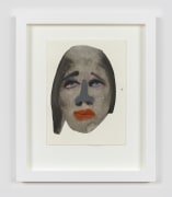 A framed work on paper by February James titled &quot;What's the matter with you?&quot; made in 2021 depicting a figure's face.