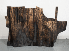 Yashua Klos &quot;Pyragraph&quot;, 2015 Wood stain and polyurethane on torched maple 41-3/4 x 60-3/4 x 8 inches