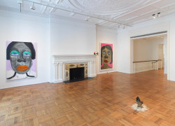 This image is an installation view of the February James exhibition titled &quot;When the Chickens Come Home To Roost.&quot; The exhibition features paintings, watercolors and sculptures by February James installed and on view at Tilton Gallery.
