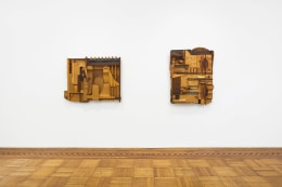 This image is an installation view of an exhibition of works by Noah Purifoy on view at Tilton Gallery.