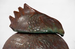 Suzanne Ramie's ceramic owl, detailed side view of head