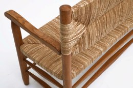 Charlotte Perriand's bench, detailed view of rattan and oak