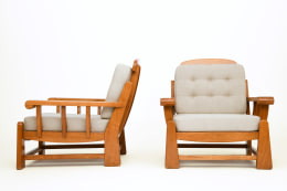 Maison Regain's pair of armchairs, side and front views