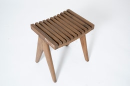 Pierre Jeanneret's pair of stools, full view from above of single stool