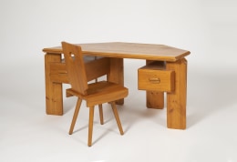 Image of Alain Marcoz Desk, c.1970 - 3/4 view with Jean Jacques Erny chair