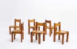 Pierre Chapo set of six &quot;S11B&quot; chairs view of all chairs