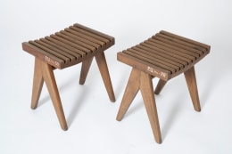 Pierre Jeanneret's pair of stools, full diagonal views of both stools from above