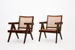 Pierre Jeanneret's pair of easy armchairs diagonal view