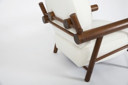 Attributed to Charlotte Perriand, pair of armchairs, close up view of back on single chair