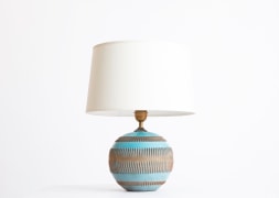 Jean Besnard's ceramic table lamp, front view from under
