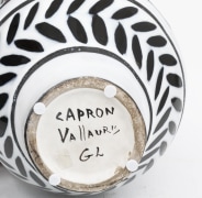 Roger Capron's ceramic vase detail view of signature on bottom