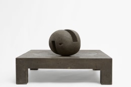 Pierre Sz&eacute;kely's &quot;Espace &eacute;tabli&quot; sculpture, full straight view with ball turned diagonally