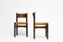 Charlotte Perriand's set of 6 &quot;Meribel&quot; chairs, front and side view of two