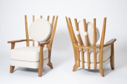 Guillerme et Chambron's Pair of &quot; Tapissier&quot; armchairs, diagonal front and diagonal back views