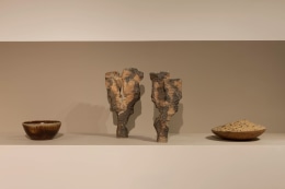 Jo&euml;lle Deroubaix's large sculpture, installation view juxtaposed with other La Borne ceramics