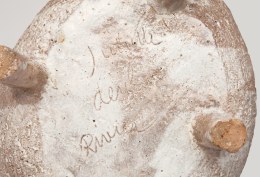 Juliette Derel's large ceramic bowl detailed view of signature on bottom