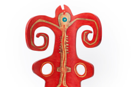 Terence Main's &quot;Red Twiddler&quot; chair, detailed front view of top