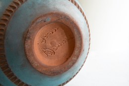 Jean Besnard's ceramic table lamp, detailed view of signature on bottom