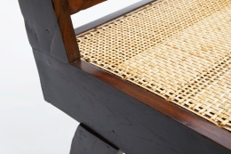 Pierre Jeannerets three-seat sofa detailed view of teak frame and caning