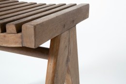 Pierre Jeanneret's pair of stools, detailed view of seat and leg