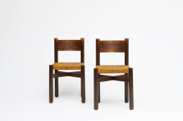 Charlotte Perriand's set of 6 &quot;Meribel&quot; chairs, front view of two