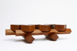 Dominique Zimbacca's coffee table, full side view from eye-level
