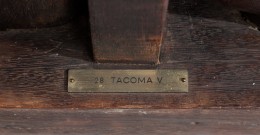 View of plaque, bottom of sculpture.