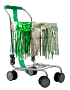 Holly Harrell  Nooks, 2020  Small Shopping cart, fringe skirt, deflated balloon, crepe paper streamer  16 x 22 x 12 inches