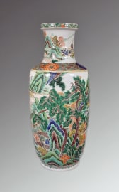 Rare and Superb Chinese Famille Verte Porcelain Rouleau Vase