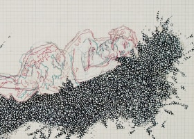 Amélie Chabannes Bride of the Wind #2 (detail), 2010 acrylic, ink and tracing paper on wood panel 19 3/4 x 19 3/4 inches