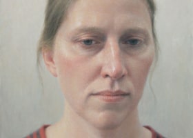 Robert Bauer Erica in a Red Sweater (detail), 2012 oil on canvas mounted on wood 8 3/4 x 6 1/2 inches