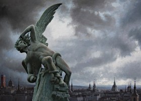 Guillermo Muñoz Vera The Fallen Angel (El Ángel Caido), 2017 oil on canvas mounted on panel 48 x 71 inches