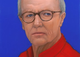 William Beckman Self-Portrait Red on Blue, 2020 oil on panel 21 1/8 x 16 1/4 inches
