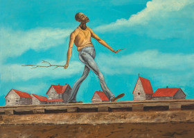 Ernie Barnes No Time for Church, 1972 acrylic on canvas 18 x 24 inches