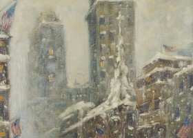 Guy Carleton Wiggins Untitled (Flags Up Fifth Avenue), c. 1936-41 oil on canvas 20 x 16 inches