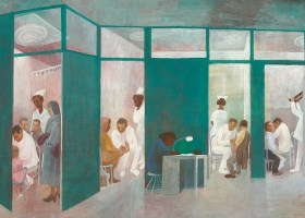 Bernard Perlin Hospital Corridor, 1961 tempera on board 10 x 20 inches