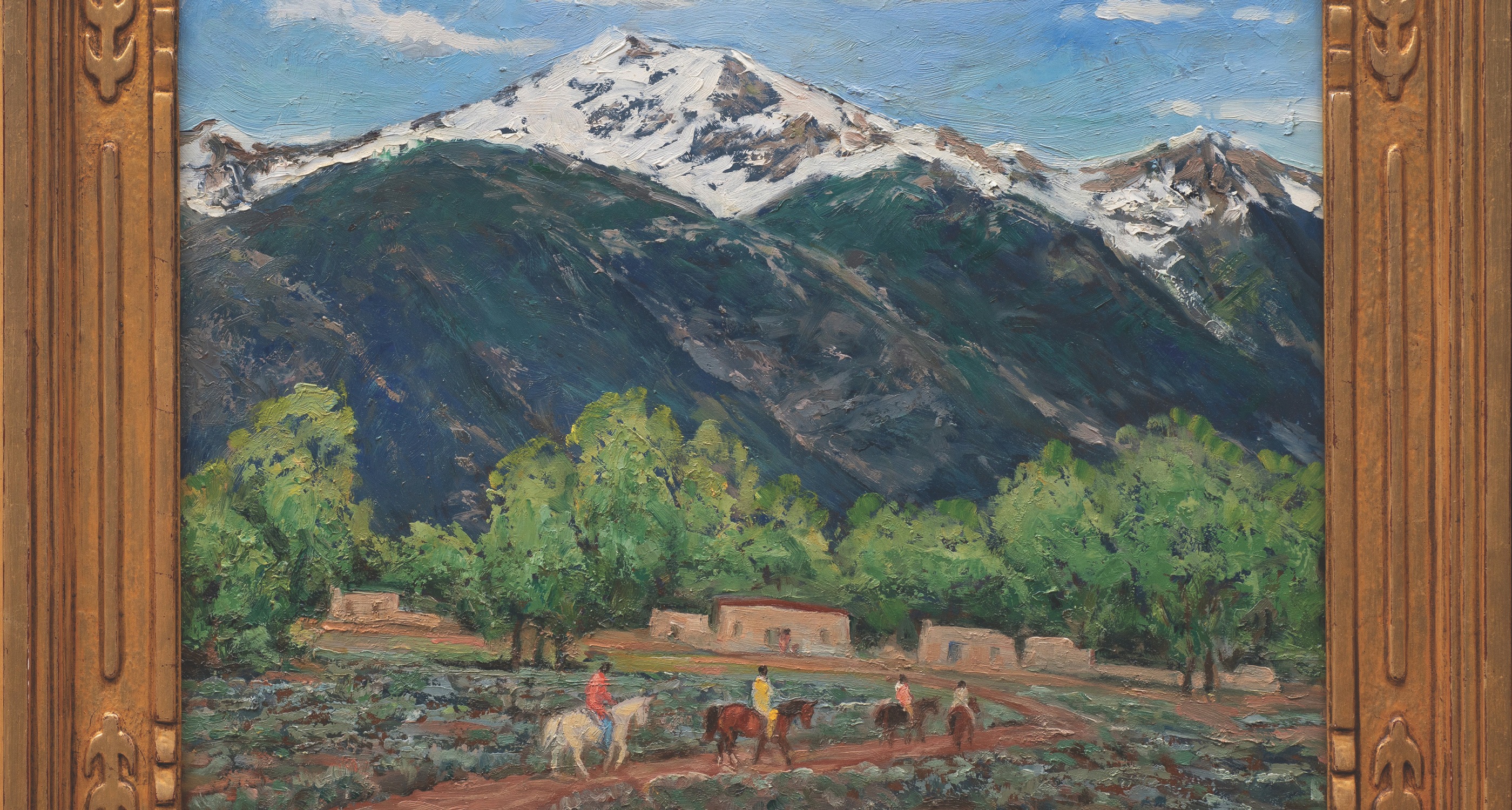 17. Ila McAfee (1897–1995) &quot;Taos Valley in Early Spring,&quot; d.1930, oil on masonite, 15 7/8 x 19 7/8 inches