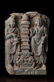 Cult of the Stupa Ancient Region of Gandhara Grey schist 2nd/3rd Century 12.5 in.