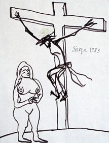 F.N. Souza UNTITLED (WOMAN AND CHRIST ON CROSS) 1983 Ink on paper 11 x 8.5 in.