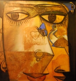 Paresh Maity UNTITLED (FACE WITH BIRDS) 2009 Mixed media on board 60 x 55 in.