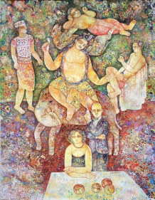 Sakti Burman NOW AND THEN 2007 Oil on canvas 57.5 x 45 in.