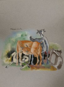 K Laxma Goud FOUR GOATS Watercolor and ink on paper 13.5 x 9.5
