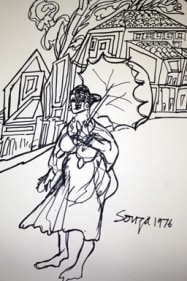 F.N. Souza UNTITLED (WOMAN WITH UMBRELLA) 1957 Pen and ink on paper 15 x 10.5 in.