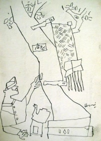 M. F. Husain UNTITLED (MAN AND TREE) 1954 Ink on paper 7 x 5 in.