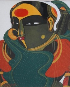 T. Vaikuntam LADY WITH GREEN SARI Acrylic on canvas 16 x 12 in.