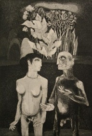 K. Laxma Goud TWO NAKED FIGURES 1980 Etching 8 x 5.5 in.